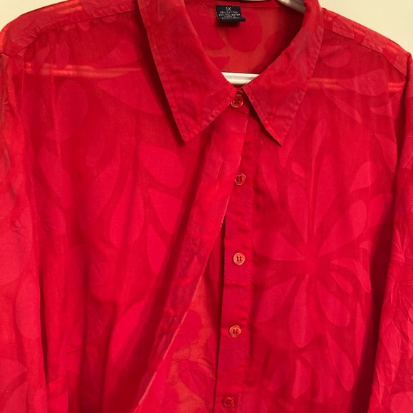 CB PLUS red sheer collared blouse - Picture 4 of 8